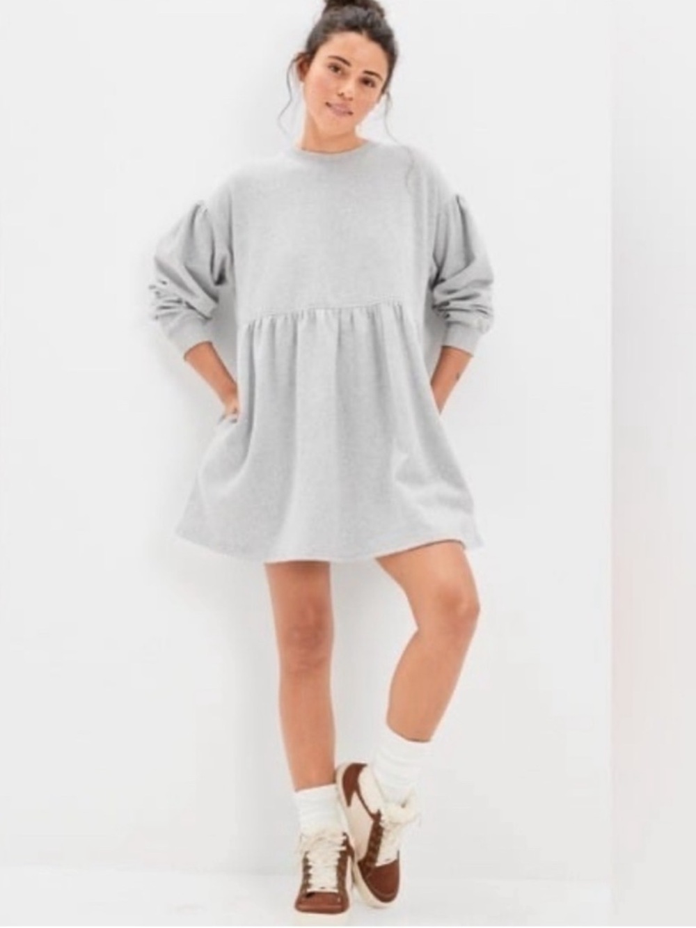 American Eagle Outfitters Women's‎ Long-Sleeve Fleece Babydoll Mini Dress.